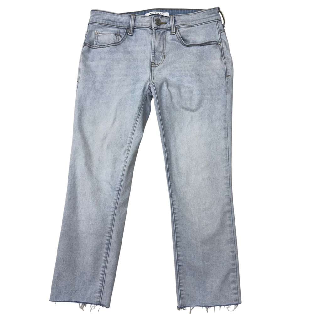 PacSun LA Denim Skinny Jeans Light Wash Raw Hem 28x30 Blue Stretch Pants